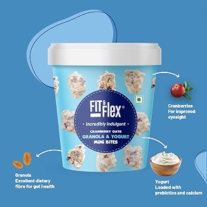 fit amp flex cranberry oats and yogurt mini bites with oat rich multigrain high fibre and high protein no artificial colours amp flavours granola bars - as seen on shark tank india - 250 g pack of 1