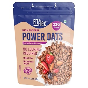 fit amp flex high protein oats peanut butter chocolate 400g zero refined sugar ready to eat gluten free amp preservative free - as seen on shark tank india