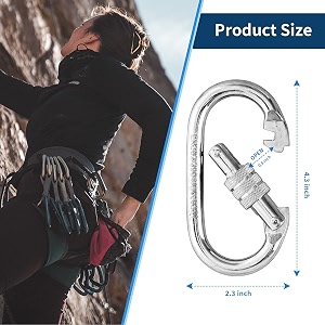fitcozi heavy duty safety lock cable attachmentstainless steel spring snap hook carabinerhook swing connector multipurposesnaphook for weight-lifting mountain climbing gym silver 10mm screw