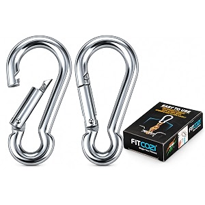fitcozi heavy duty safety lock cable attachmentstainless steel spring snap hook carabinerhook swing connector multipurposesnaphook for weight-lifting mountain climbing gym silver pack of 2
