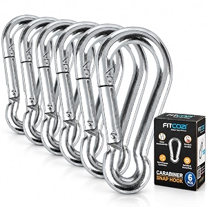 fitcozi heavy duty safety lock cable attachmentstainless steel spring snap hook carabinerhook swing connector multipurposesnaphook for weight-lifting mountain climbing gym silver pack of 6