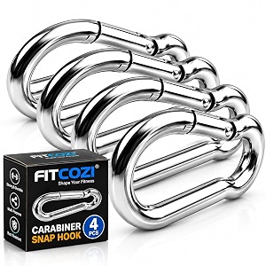 fitcozi heavy duty safety lock cable attachmentstainless steel spring snap hook carabinerhook swing connector multipurposesnaphook for weight-lifting mountain climbing gym silver pack of 4