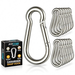 fitcozi heavy duty safety lock cable attachmentstainless steel spring snap hook carabinerhook swing connector multipurposesnaphook for weight-lifting mountain climbing gym silver pack of 10