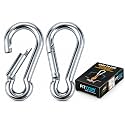 Fitcozi Heavy Duty Safety Lock Cable Attachment,Stainless Steel Spring Snap Hook Carabiner/Hook Swing Connector Multipurpose,SnapHook for Weight-Lifting Mountain Climbing Gym Silver (Pack of 2)