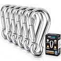 Fitcozi Heavy Duty Safety Lock Cable Attachment,Stainless Steel Spring Snap Hook Carabiner/Hook Swing Connector Multipurpose,SnapHook for Weight-Lifting Mountain Climbing Gym Silver (Pack of 6)