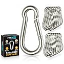 Fitcozi Heavy Duty Safety Lock Cable Attachment,Stainless Steel Spring Snap Hook Carabiner/Hook Swing Connector Multipurpose,SnapHook for Weight-Lifting Mountain Climbing Gym Silver (Pack of 10)