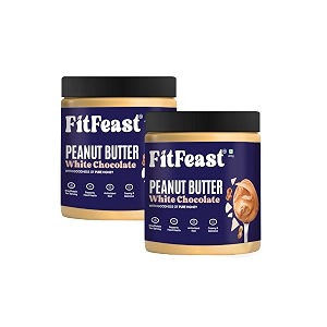 fitfeast white chocolate peanut butter  380g x 2  no hydrogenated oils  naturally sweetened with eucalyptus honey  7g protein per serving  delicious nut butter  as seen on shark tank