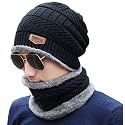 Winter Beanie Cap with Scarf |Warm Knit Cap |Thick Fur |Snowproof| Winter Hat & Scarf for Men/Women, Black, Free Size (Cap_with_Scarf_BLK_01)