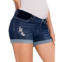 fitglam Women's Maternity Jean Shorts Under Belly Maternity Lounge Denim Shorts Pregnancy Comfy Clothes with Elastic Panel