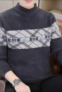 fitin outfit men self design round neck grey sweater