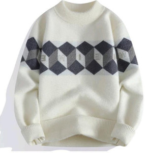 fitin outfit self design round neck casual men white sweater