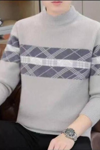 fitin outfit self design round neck casual men brown sweater