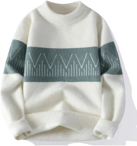 fitin outfit self design round neck casual men white sweater