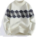FitIn OutFit Self Design Round Neck Casual Men White Sweater