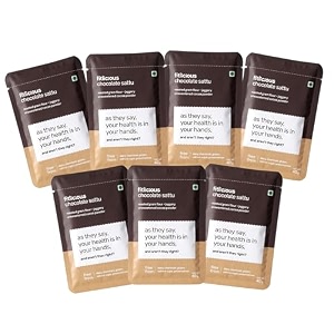 fitlicious chocolate sattu  no artificial flavors amp without preservative  ready to drink  fiber-rich amp high protein  gluten free  roasted gram atta bihar ka chana sattu  instant summer drink  all age group  pack of 7 - 40g each
