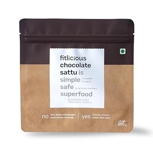 fitlicious chocolate sattu  no artificial flavors amp without preservative  ready to drink  fiber-rich amp high protein  gluten free  roasted gram atta bihar ka chana sattu  instant summer drink  all age group  500g  pack of 1