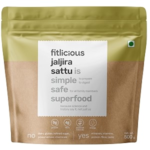 fitlicious jaljira sattu powder  roasted gram atta  protein amp fiber-rich  no artificial flavors amp gluten free  instant drink mix  refreshing chana sattu  bihari sattu  for all gender amp age group - 500g  pack of 1