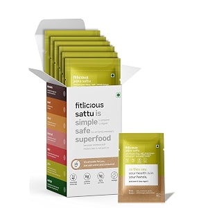 fitlicious jaljira sattu powder  roasted gram atta  protein amp fiber-rich  no artificial flavors amp gluten free  instant drink mix  refreshing chana sattu  bihari sattu  for all gender amp age group  pack of 7 - 40g each