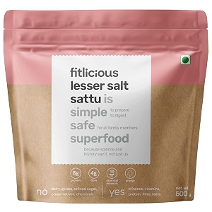 fitlicious lesser salt sattu  gluten free atta  roasted gram flour  chana sattu powder  natural amp without preservative  instant summer drink  immunity booster  high fiber rich  all age group - 500gms  pack fo 1