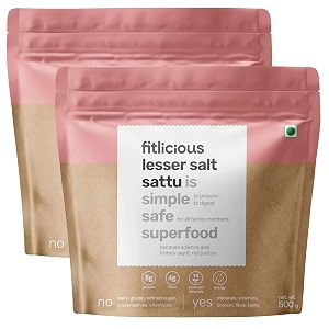 fitlicious lesser salt sattu  gluten free atta  roasted gram flour  chana sattu powder  natural amp without preservative  instant summer drink  immunity booster  high fiber rich  all age group - 500gms  pack of 2-1kg