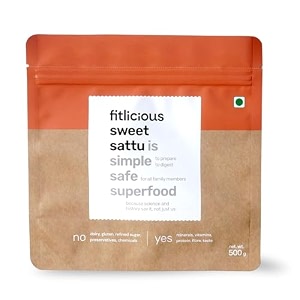 fitlicious sweet satturoasted gram attafiber-rich100 natural amp organicgluten free attachana sattu powderinstant sweet summer drinkbihari sattufor all gender amp age group - 500gpack of 1