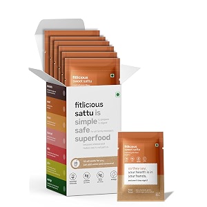 fitlicious sweet sattu  roasted gram atta  fiber-rich  no artificial flavors amp without preservative  gluten free atta  chana sattu powder  instant sweet summer drink  bihari sattu  for all gender amp age group pack of 7 - 40g each