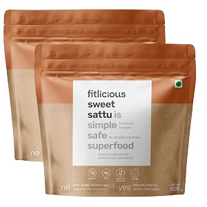 fitlicious sweet sattu  roasted gram atta  fiber-rich  no artificial flavors amp without preservative  gluten free atta  chana sattu powder  instant sweet summer drink  bihari sattu  for all gender amp age group - 500g  pack of 2-1kg