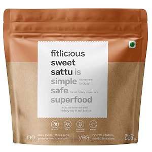fitlicious sweet sattu  roasted gram atta  fiber-rich  no artificial flavors amp without preservative  gluten free atta  chana sattu powder  instant sweet summer drink  bihari sattu  for all gender amp age group - 500g - pack of 1