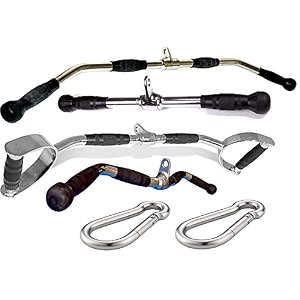 iron combo of gym accessories attachments lat bar d handle zigzag handle triceps handle  safety locks etc