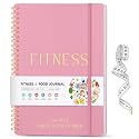 Fitness & Food Journal for Women, Undated 150-day Workout & Wellness Planner with Measuring Tape, Pink Weight Loss Journal for Setting Goals Tracking Exercise Training Diet Progress (9.5’’*7’’)