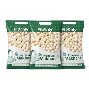 fitonly phool makhana 750g pack of 3 x 250  jumbo size fox nuts  high protein gluten-free snack  directly from mithila39s pond  ideal for fasting diet amp healthy snacking  raw unroasted