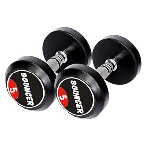 fitrxx bouncer dumbbells for gym amp home use - stainless steel dumbbells for men amp women - cast iron amp rubber coating  wide grip amp premium looks  set of 2 black bouncer-5-pair-panni