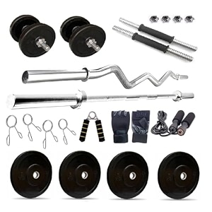 fitrxx bumper plate home gym combo set  5ft straight 3ft curl rod 1 pair dumbbell rod bumper weight plates 28mm hole equipment for men amp women 25 kg bumper plate home gym combo set