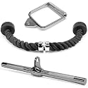 Fitrxx Combo Tricep Rope/Tricep Pull Down Rope and V Bar Cable Attachment – Cable Bar for Strength Training (F. Cable)