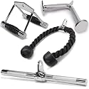 Fitrxx Combo Tricep Rope/Tricep Pull Down Rope and V Bar Cable Attachment – Cable Bar for Strength Training (A. Tricep Rope + Double D + Straight Bar + V Bar)