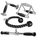 Fitrxx Combo Tricep Rope/Tricep Pull Down Rope and V Bar Cable Attachment – Cable Bar for Strength Training (Rowing Handle, V-Shaped Bar, Triceps Rope, Straight Rotating Bar)