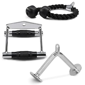 fitrxx combo tricep ropetricep pull down rope and v bar cable attachment  cable bar for strength training h double d handle  triceprope  vshaped bar
