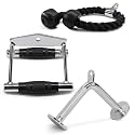 Fitrxx Combo Tricep Rope/Tricep Pull Down Rope and V Bar Cable Attachment – Cable Bar for Strength Training (H. Double D Handle + TricepRope + Vshaped bar)