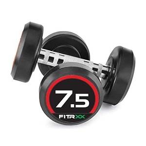 fitrxx pair of 75kg rubber coated round bouncer dumbbells for men amp women  durable cast iron dumbbell set for home amp gym workout  full body fitness training  set of 2 75kg each