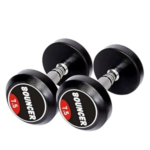 fitrxx pair of 15kg rubber coated round bouncer dumbbells for men amp women  premium cast iron dumbbell set for home amp gym  full body strength amp fitness training  set of 2 15kg each