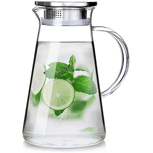 glass water jug pitcher with with lid iced tea pitcher water jug hot cold water ice tea wine coffee milk and juice beverage carafes 18 ltr pack of 1 1800 ml steel lid jug