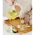 Glass Water Jug with Wooden Lid, Drinking Beverage Pitcher with Cap, 2 Litre, Set of 1