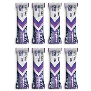 fitspire blueberry protein bar  21g protein with premium advanced whey blend  high fiber  cholesterol free  healthy snack amp protein bar for energy  pack of 8