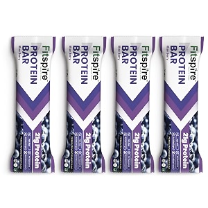 fitspire blueberry protein bar pack of 4 x 60g - 21g whey protein - high fiber guilt free snack for recovery amp daily nutrition