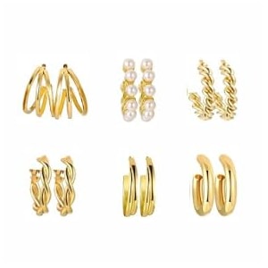 fitvert gold plated earrings for women fashion celebrity inspired geometric twist pearl hoop dangle earrings stylish and trendy for both women and girls