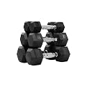 Fitvids Rubber Encased Hex Dumbbell Set Contoured Handle for Muscle Toning, Strength Building &amp; Full Body Workout, 60LB, 100LB, 150LB and 550LB Set