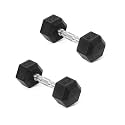Fitvids Hex Dumbbells Rubber Coated Hand Weights for Exercises and Fitness Home Gym, 5-50 LB Pair