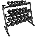 Fitvids 550LB Rubber Coated Hex Dumbbell Weight Set with 3-Tier Storage Rack, 5-50 lbs Pairs, One Package