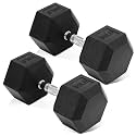 Fitvids Hex Dumbbells Rubber Coated Hand Weights for Exercises and Fitness Home Gym, 5-50 LB Pair