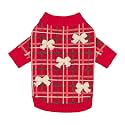 Fitwarm Plaid Bow Dog Jacquard Sweater, Cozy Christmas Outfit for Small Dogs Girl, Soft Pet Knitted Aooarel, Red, Green, White, Medium
